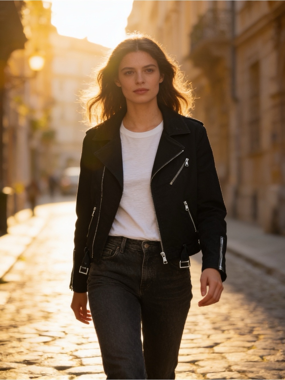 Ralph Lauren Black Leather Moto Jacket with Silver Hardware